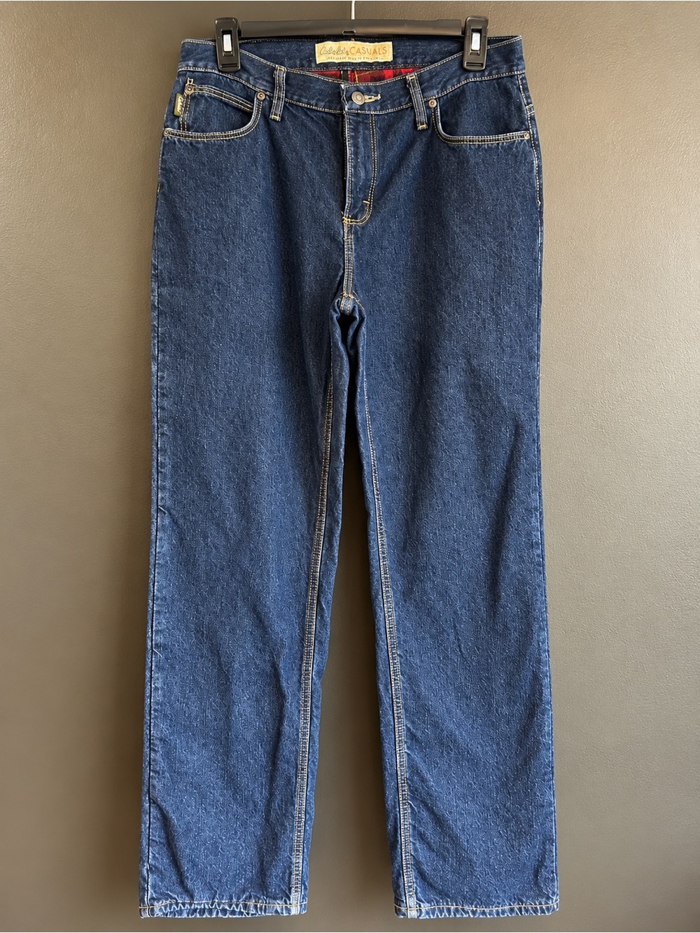 Cabela’s Women’s Flannel Lined Jeans 12 Long Dark Wash Straight Leg Plaid
